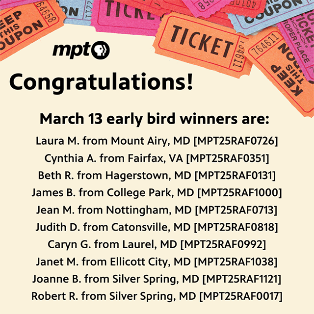 MPT Raffle March 13 early bird winners
